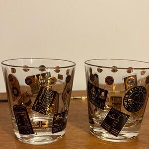 2 NATO Gold & Black Postage Stamp Design Rocks Glasses USA Italy Canada Norway